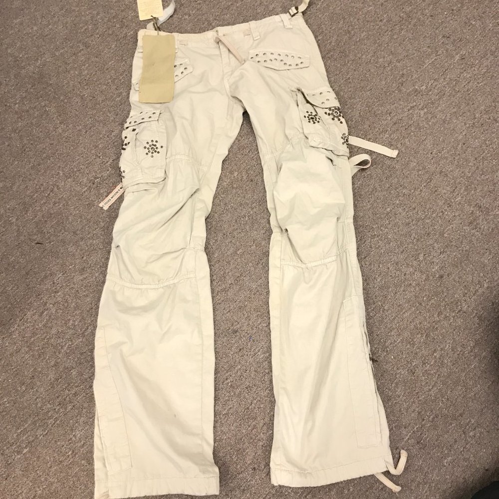 Mason's cargo carpenter pants Khaki tan studded cotton 32 x 32  tg 44 NWT baggy